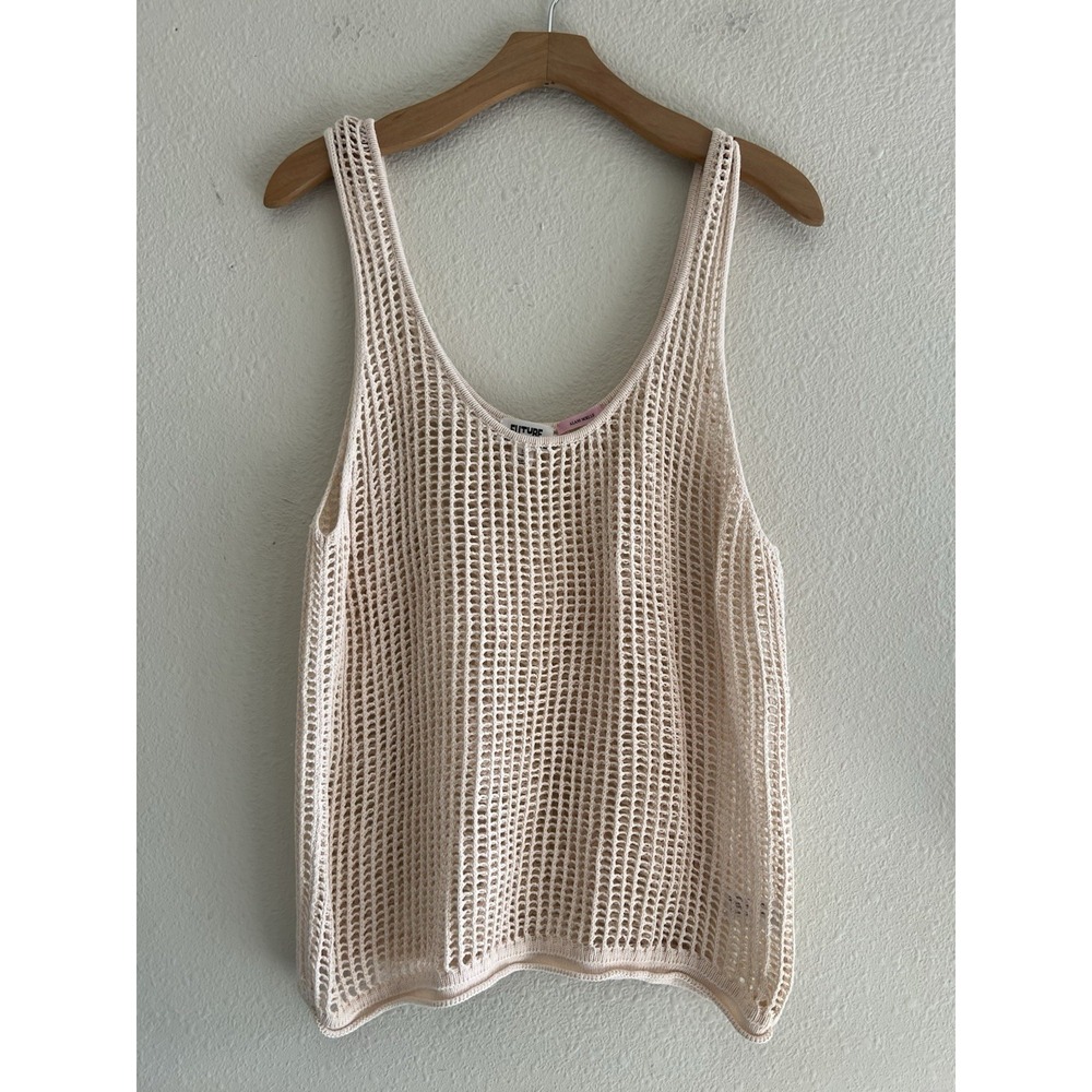 Future Collective Alani Noelle Cream Open Knit Crochet Tank Top Size L Boho